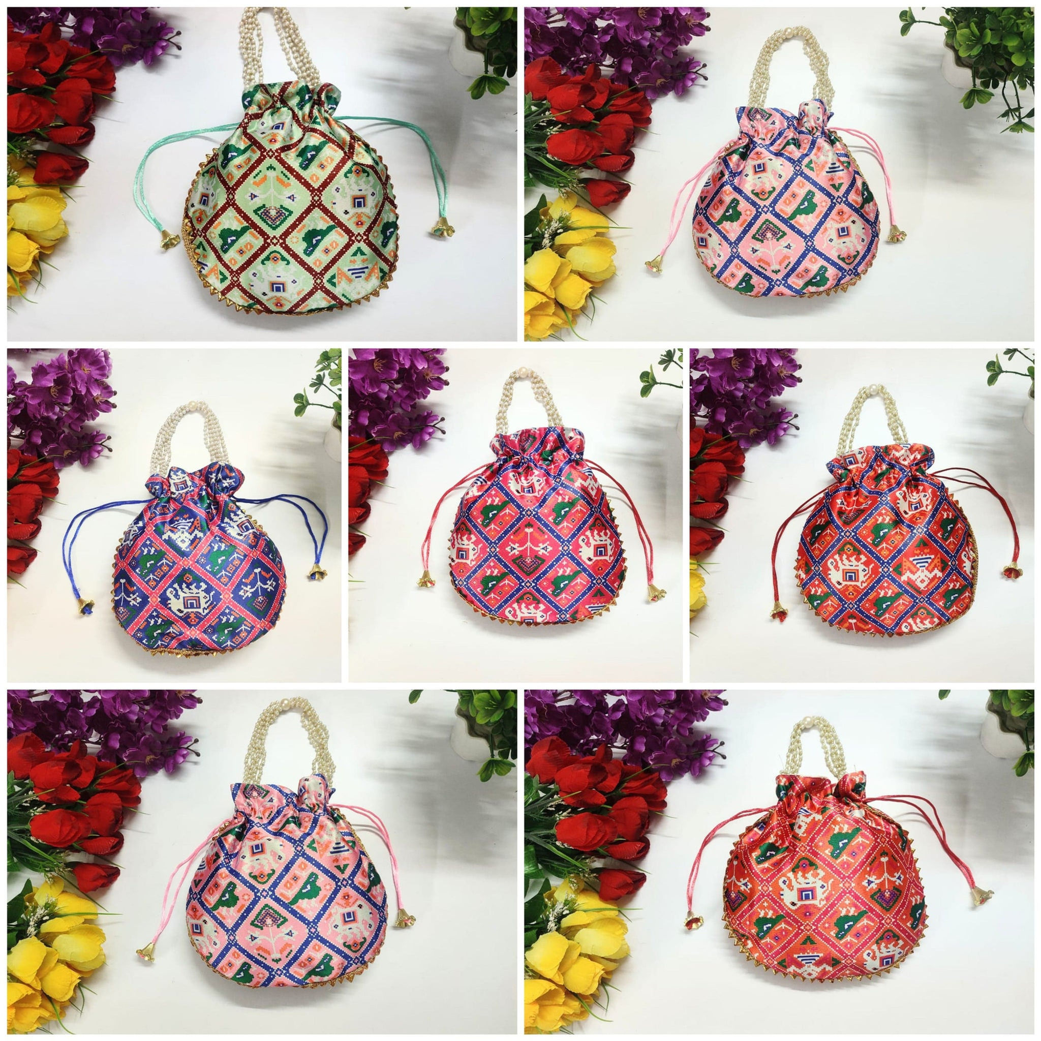 Patola Print Ethnic Potli for women handbags traditional Indian Wristlet