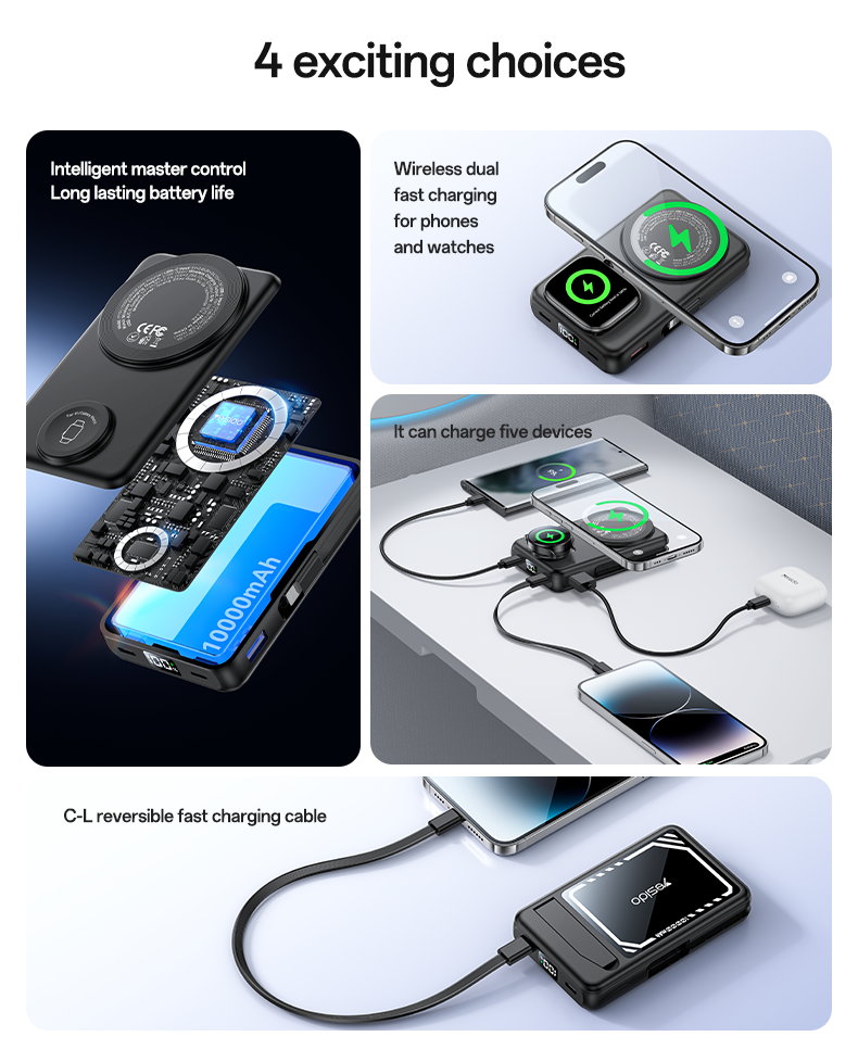 Thumbnail: YP79 10000mAh Digital Display Power Bank Built-in Cable Magnetic Wireless Charge