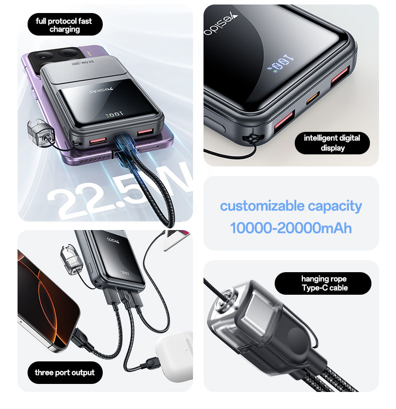 Thumbnail: YP96 20000mAh Power Bank 22.5W Fast Charging Digital Display Battery Pack Built-
