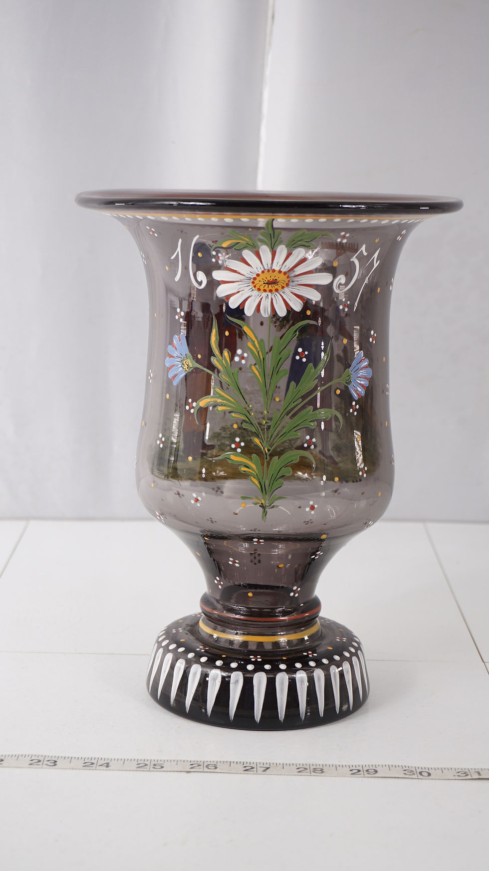 Thumbnail: 1850s Blown Glass Hand Painted Flower Base