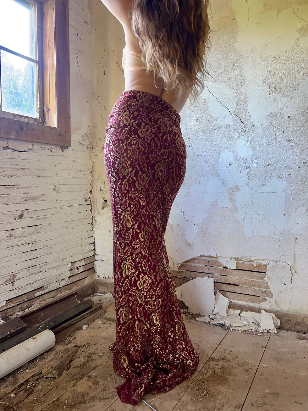 Thumbnail: 1990s Lace & Lamé Georges Rech Fishtail Hem Skirt