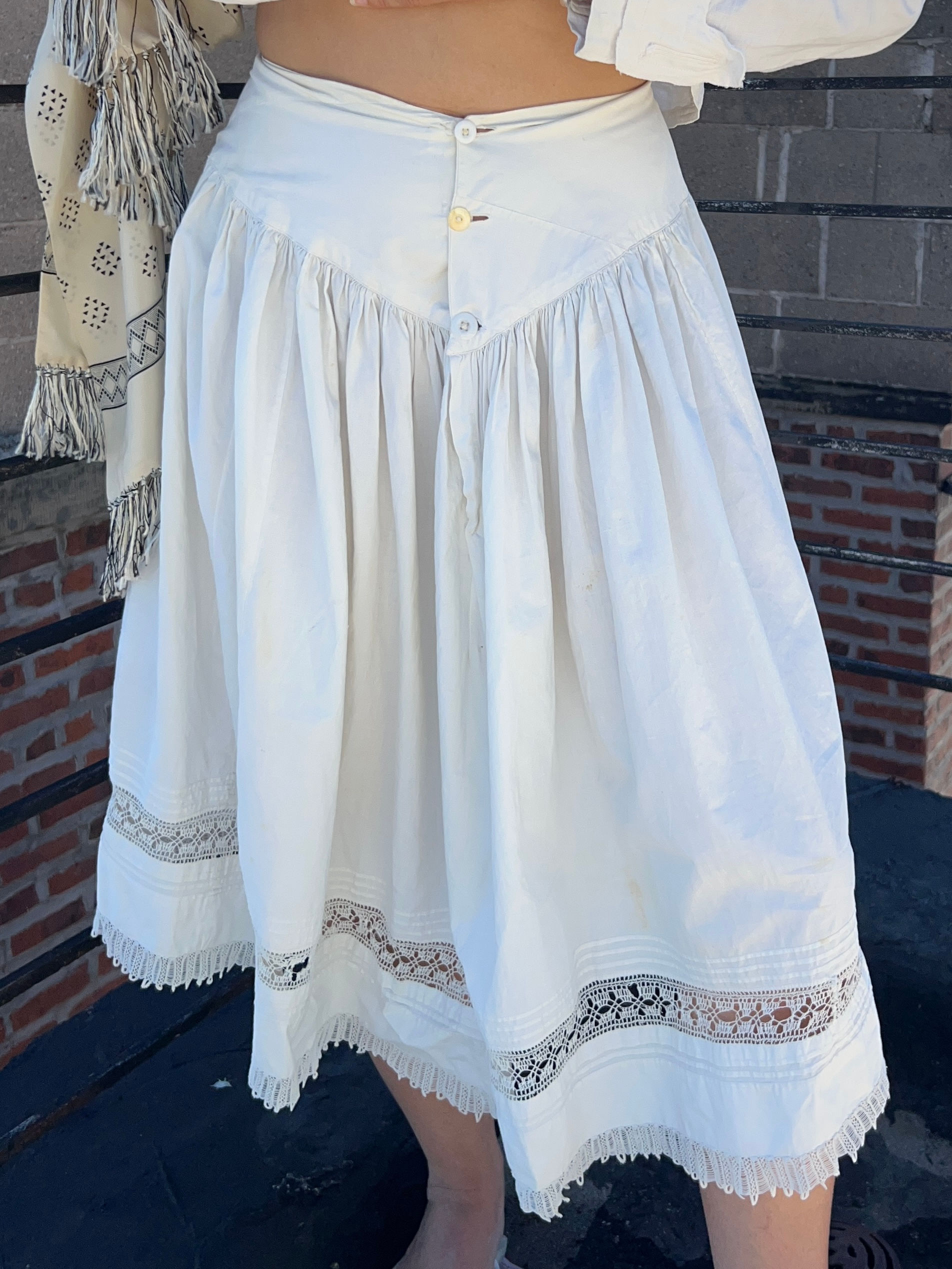 1910s Edwardian Drop Waist Cotton Skirt