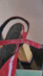 Thumbnail: 1970s Rosette Red and Tan Platform Sandals