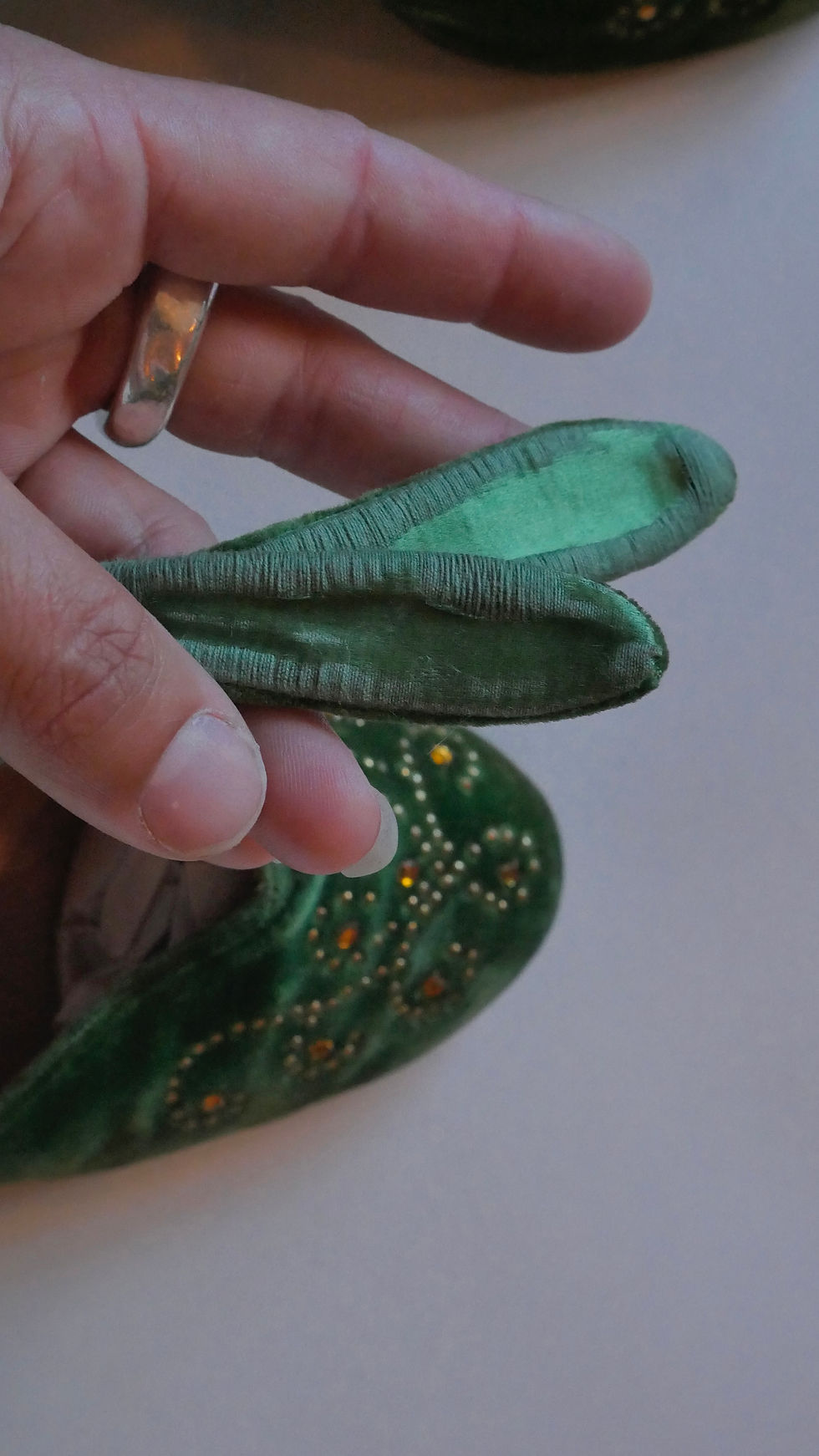 Thumbnail: 1930s Green Velvet & Rhinestone Studded Heels