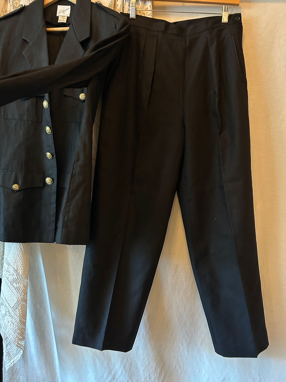 Thumbnail: 1980s Linen Cotton Blend Military Inspired Suit