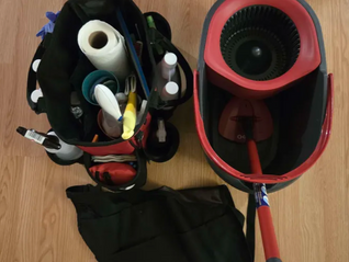 organized professional cleaning supplies