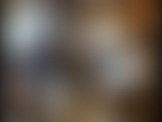 Split image of a kitchen; left: cluttered counter with groceries, right: tidy counter with flowers. Warm lighting, wooden cabinets, and tiled floor.