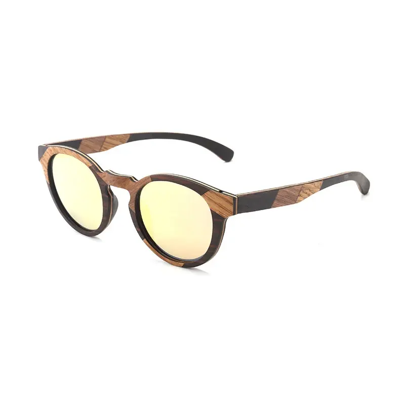 Thumbnail: Handmade Vintage Round Wood Sunglasses Women Men  Walnut Ebony Wooden Frame