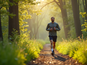 Fit man jogging in the woods