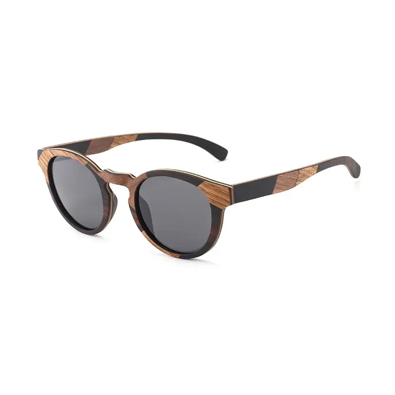 Thumbnail: Handmade Vintage Round Wood Sunglasses Women Men  Walnut Ebony Wooden Frame