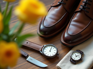 Yellow Flowers, Blade, Watch, Shoes, Handkerchief