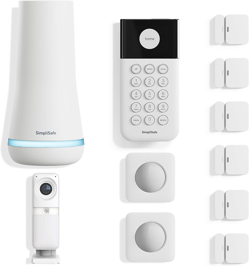 High angle view of a smart home security control panel on a kitchen counter