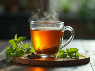 Steaming cup of herbal tea