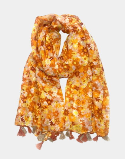 Miniatura: Pañuelo estampado flores naranja