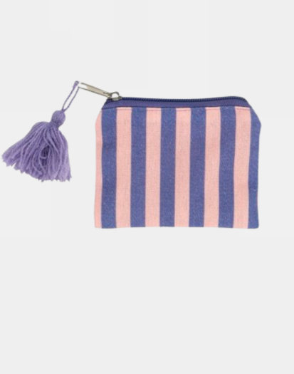 Monedero con cremallera y fleco lila y rosa