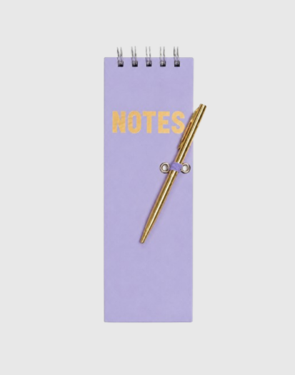 Cuaderno notas bolígrafo morado
