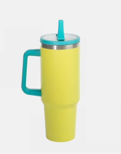 Taza térmica acero inoxidable amarilla y turquesa