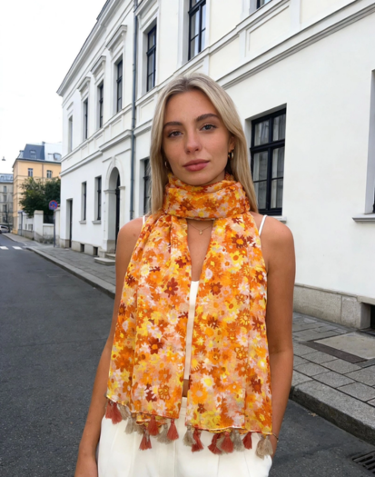 Pañuelo estampado flores naranja