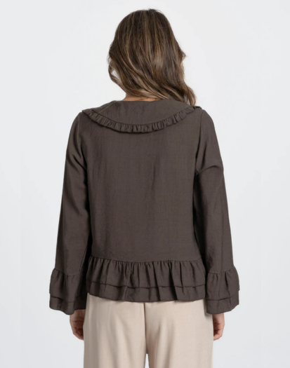 Miniatura: Blusa volantes marrón