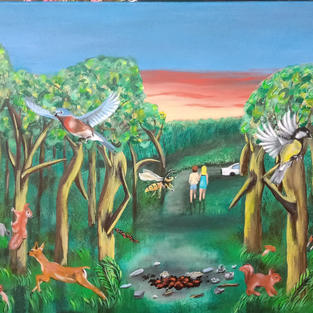 Obraz "Las po biwaku". Wymiar 70 cm x 50 cm.