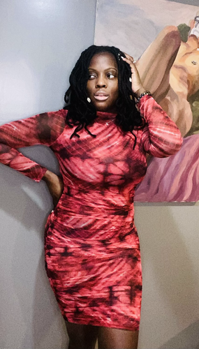 knee length dresses for ladies Round Neck Tie Dye Ruched L/S Mesh Dress