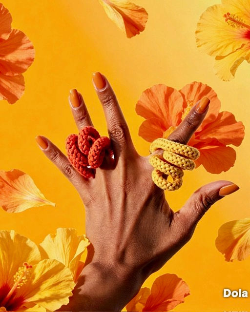 Thumbnail: Cleo handmade textile ring with a bold sculptural design in vibrant orange