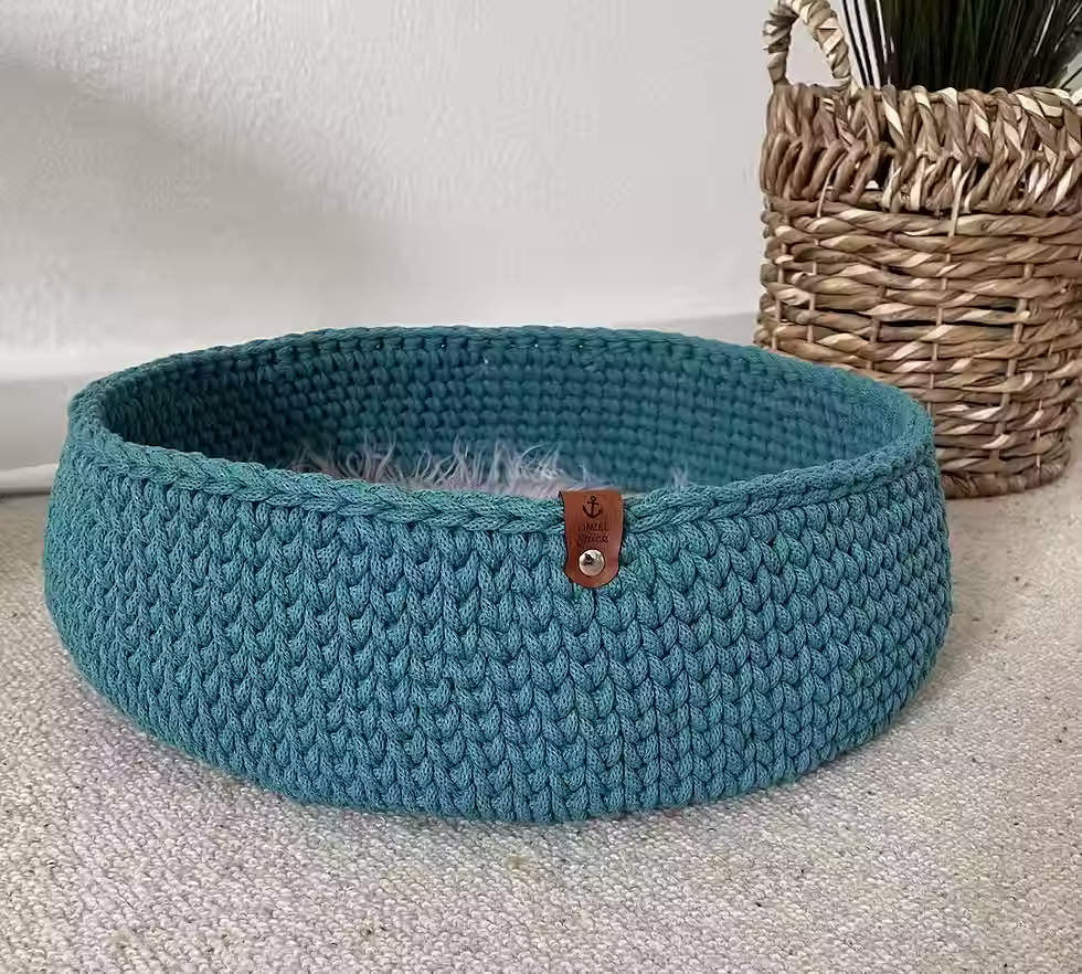 Thumbnail: Crocheted Cotton Cat Bed, Round Cat Basket, Handmade Pet Bed for Cats & Small