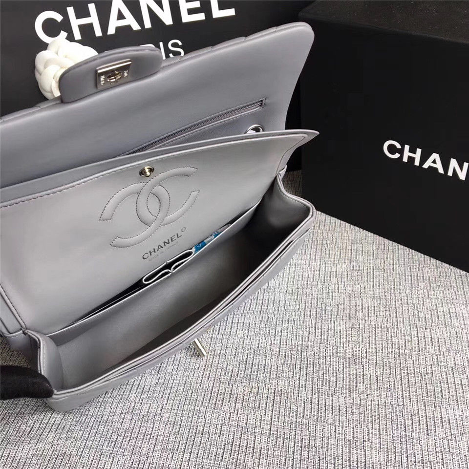 Thumbnail: CHANEL Quilted Lambskin Classic Flap Silver-Hardware Leather Bag