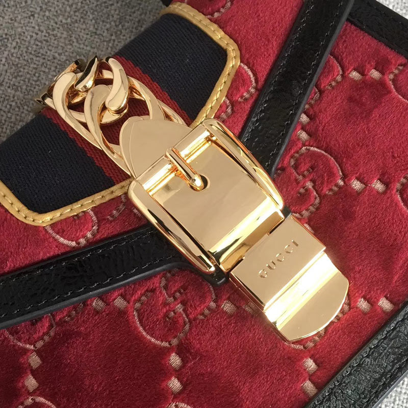 Thumbnail: GUCCI Sylvie GG Velvet Mini Chain Bag
