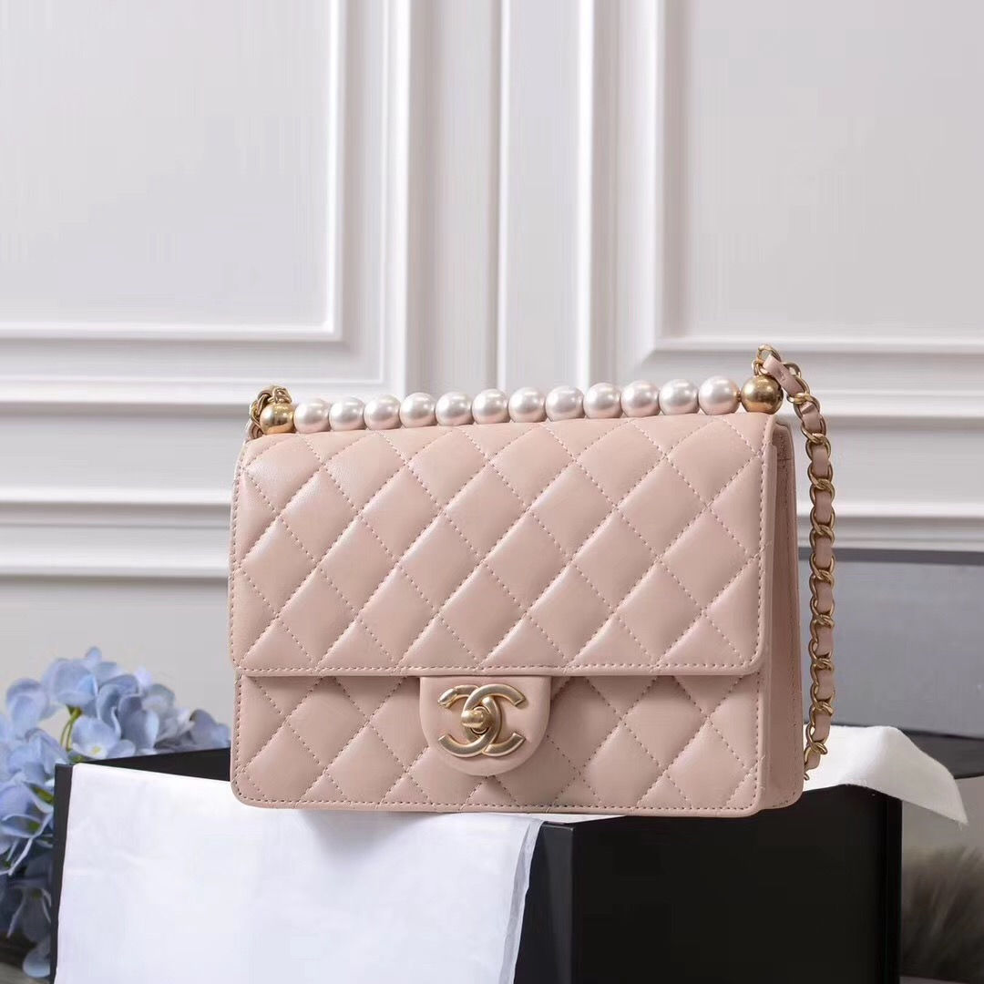 CHANEL Lambskin Gold-Tone Metal Flap Bag