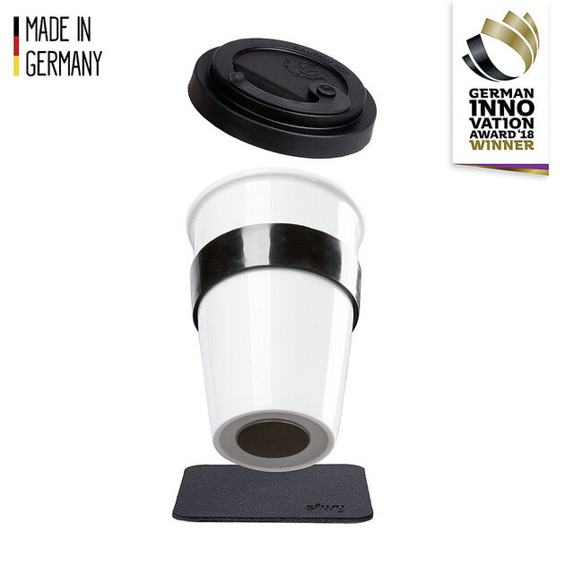 TO-GO-CUP inkl. Untersetzer schwarz/weiß