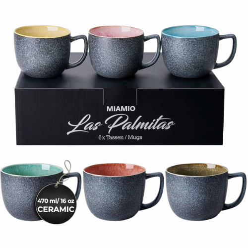 For the Modern Minimalist: MIAMIO Set of 6 Coffee Mugs (470 ml)