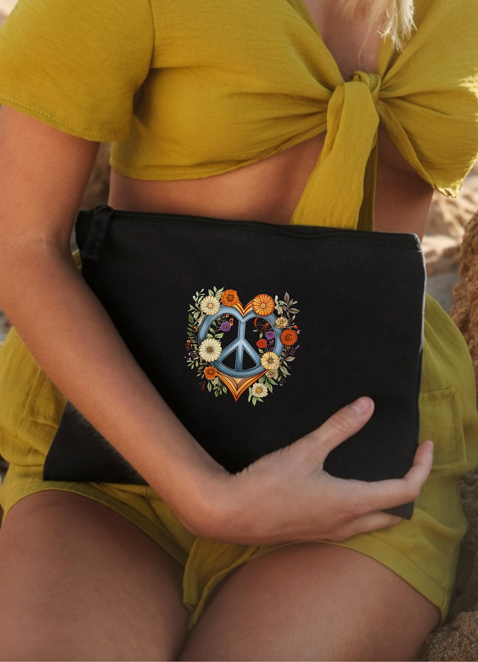 Kosmetiktasche schwarz Peace Zeichen