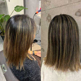 ほぼ全頭ブリーチ太めまばらハイライトから１年の変化