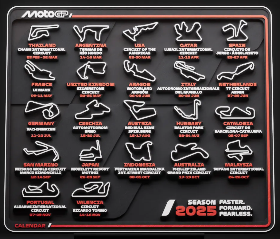 Thumbnail: 2025 Motogp Race Season Calendar 3D Track Guide - PRNT3D.co.uk