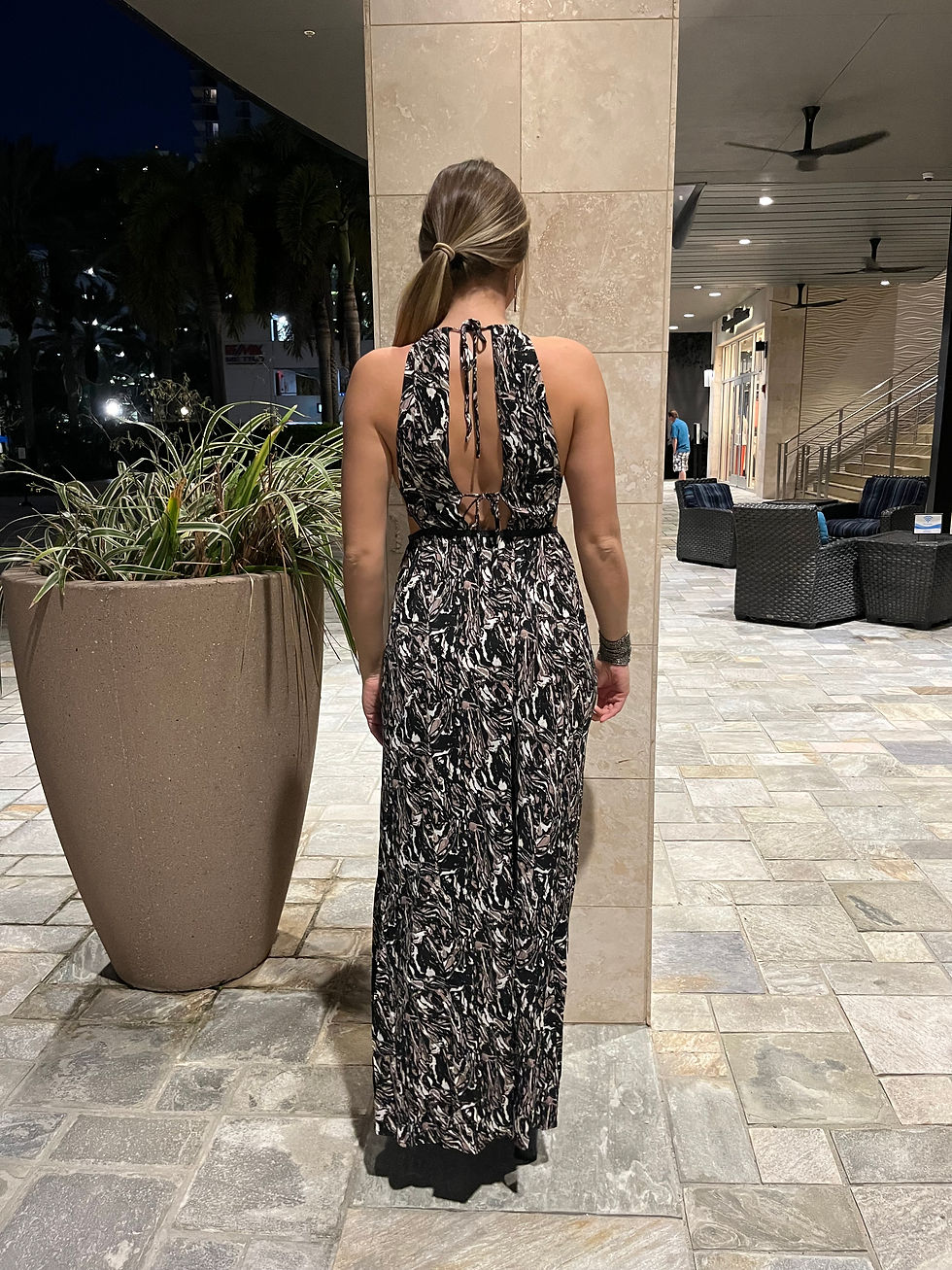 Thumbnail: Multi Colored Cutout Halter Maxi