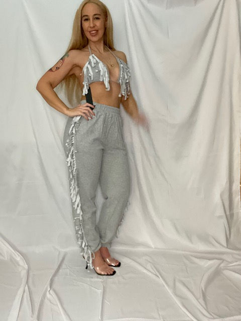 Thumbnail: Heather Grey Sweat Pants and Bikini Top