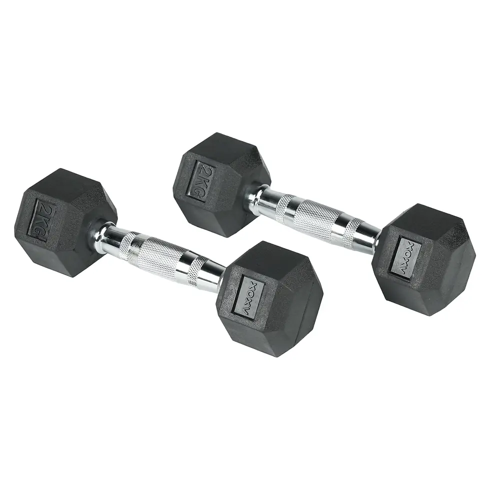 Thumbnail: Axox Fitness Rubber Coated Hex Dumbbells - Pair | 2 Kg