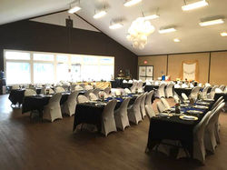 Hall set up gold and blue