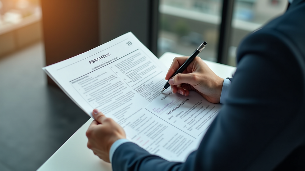 High angle view of a business professional reviewing consulting proposals