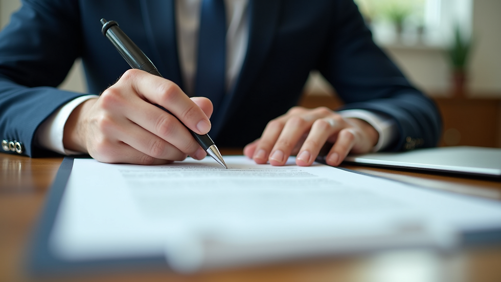 Close-up view of a business contract being signed