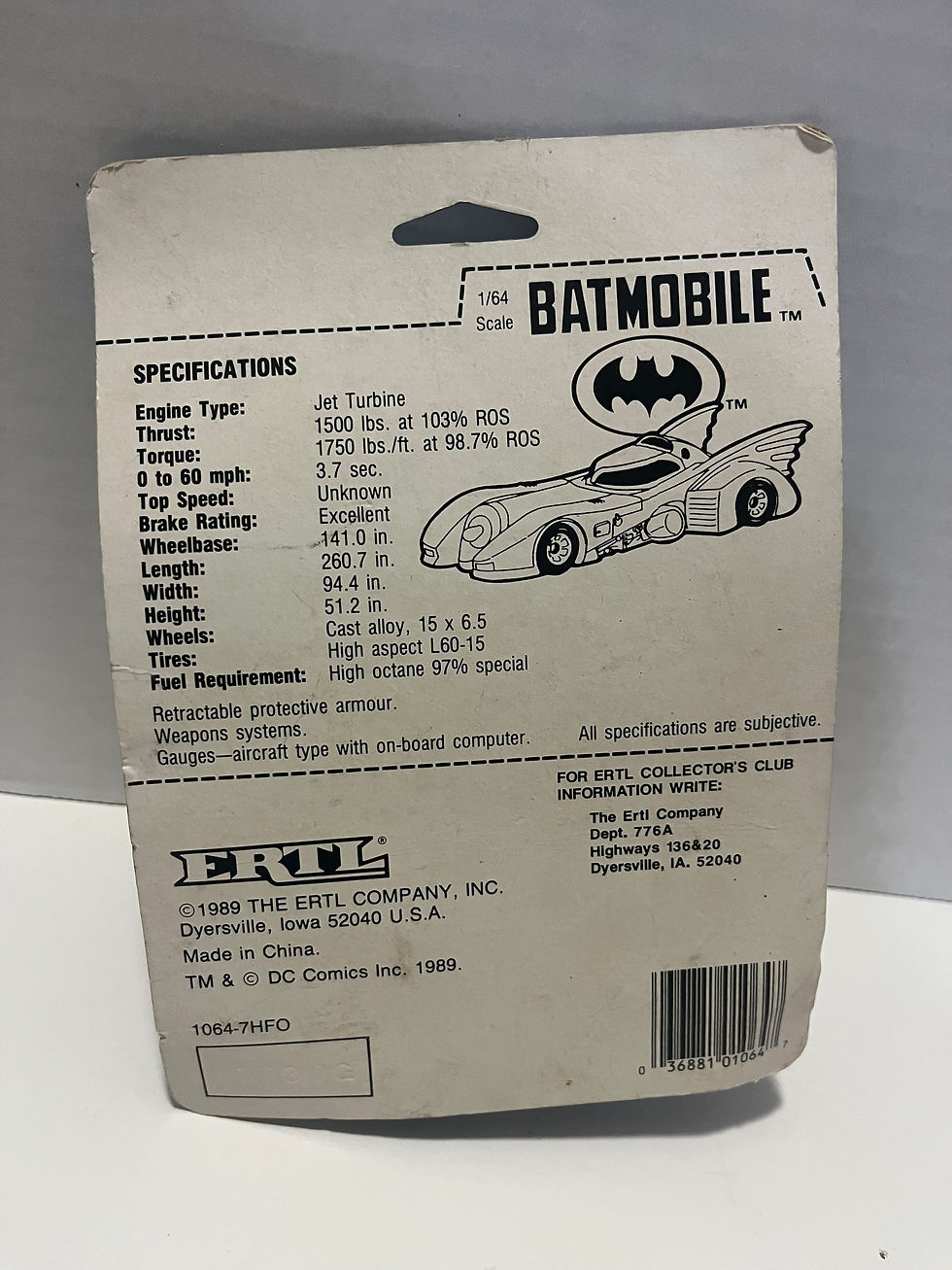Thumbnail: Vintage 1989 ERTL: DC Comics “Batman Batmobile” Die-Cast Metal (Sealed)