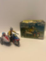 Vintage Tin Litho Wind Up Clockwork Motorcycle with Sidecar MS 709 with Box (Tes