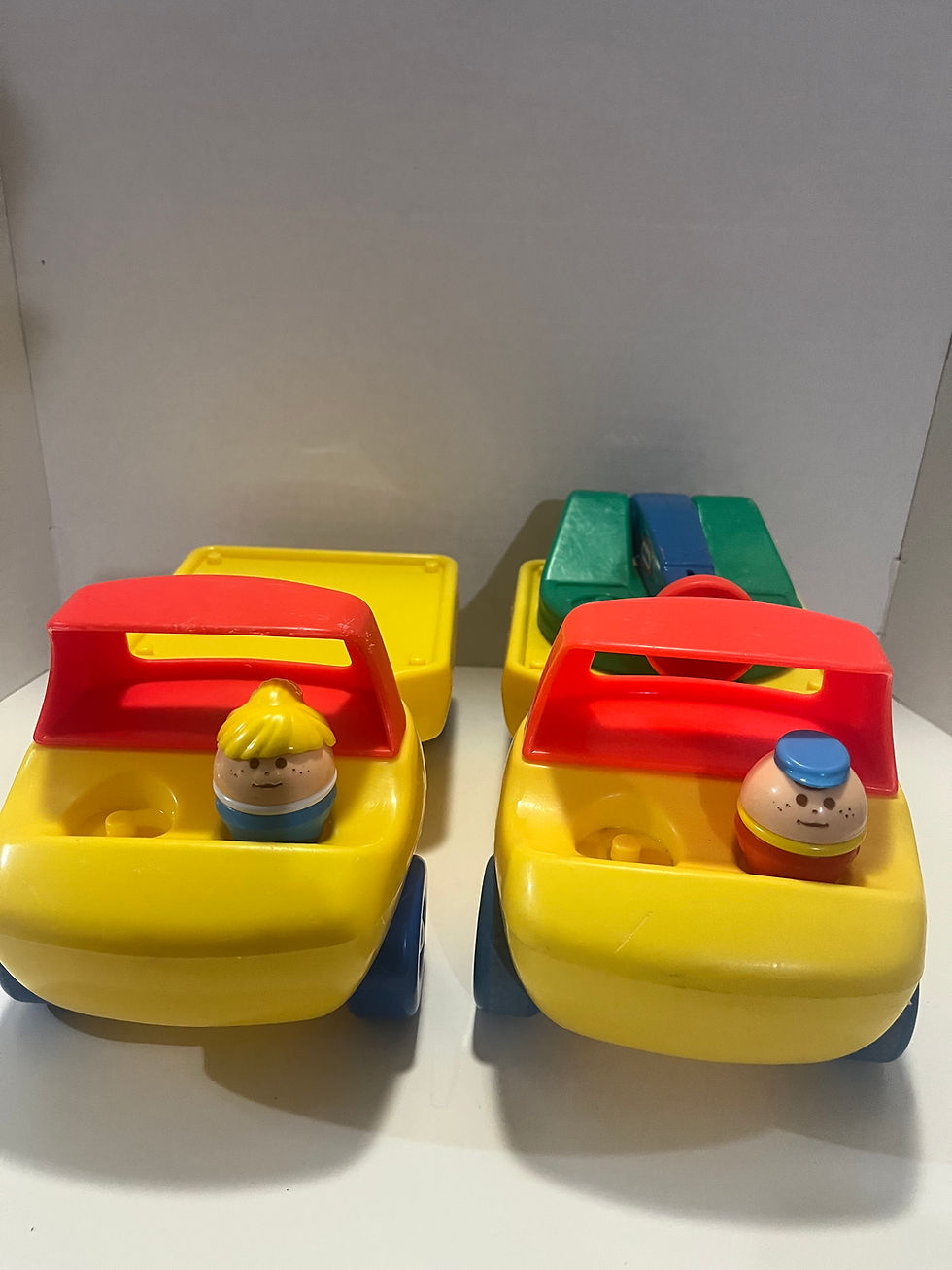 Thumbnail: Vintage 1985 Little Tikes Toddle Tots vehicles with two original figures