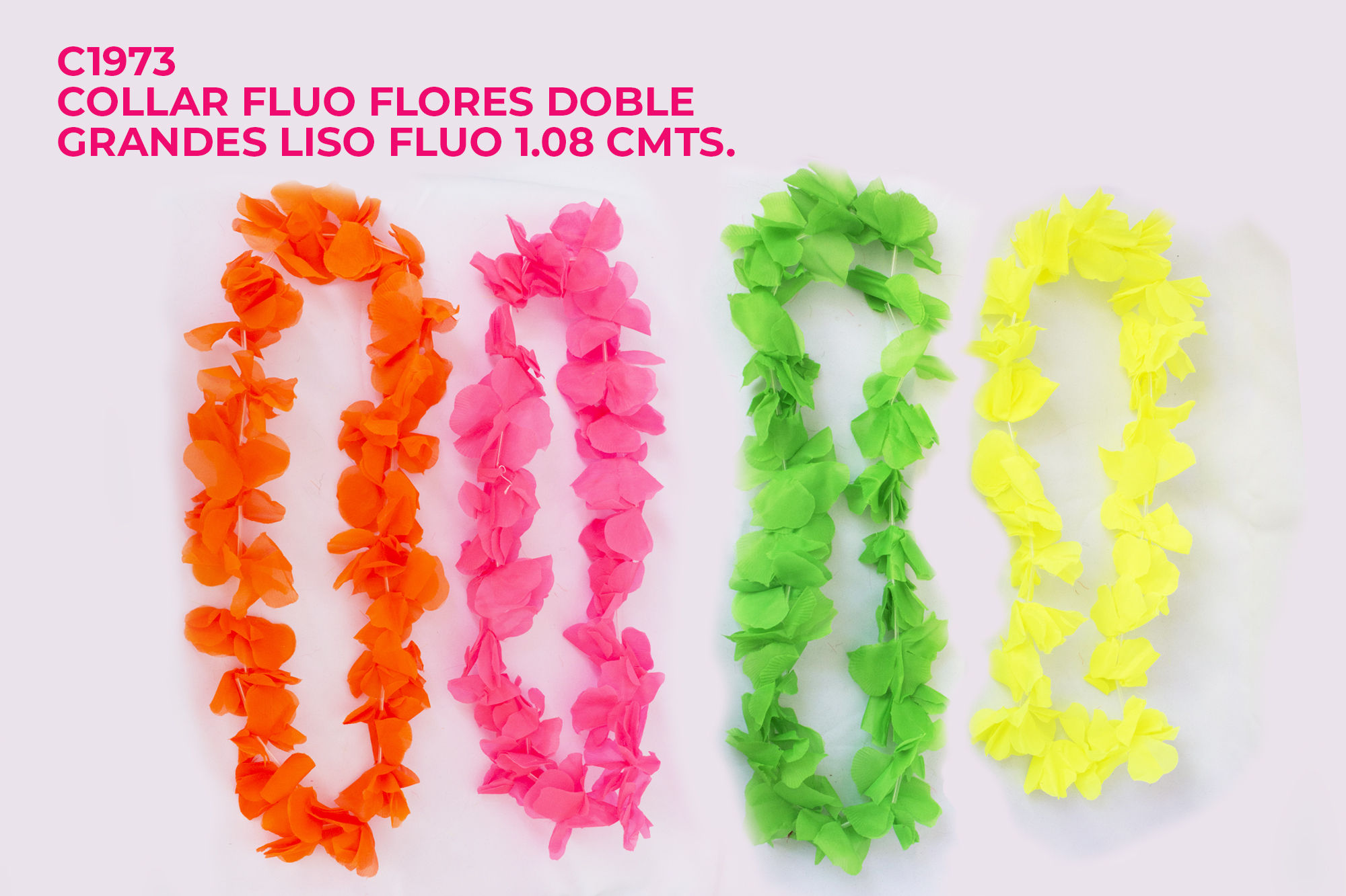 Collar Liso  Fluo Flores Dobles Grandes