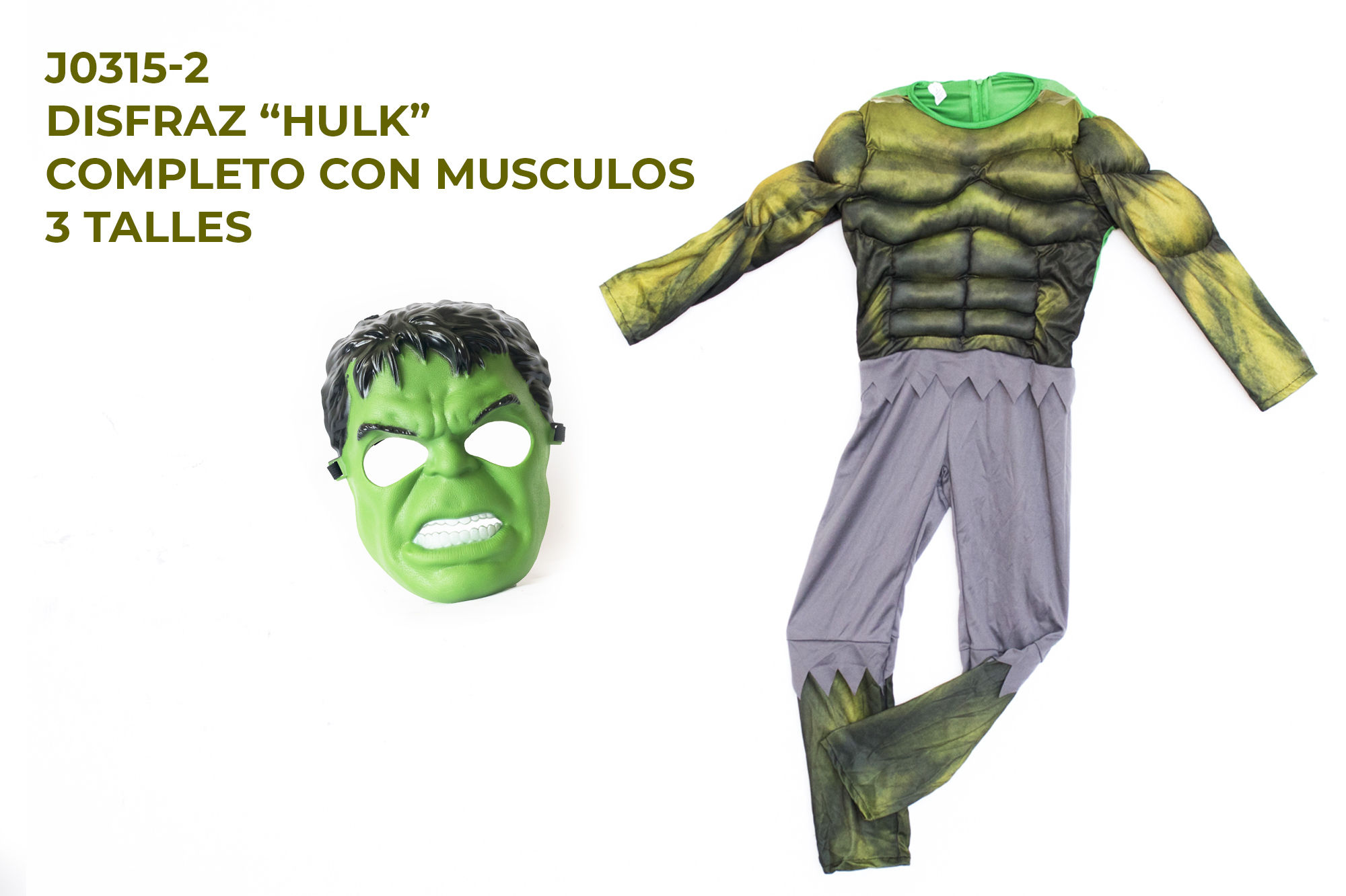 Disfraz Hulk Completo con Musculos. 3Talles