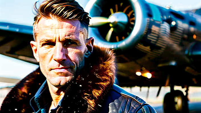 old-corsair-pilot-leather-jacket-with-fur-with-a-black-corsair-airplane-in-background-clos