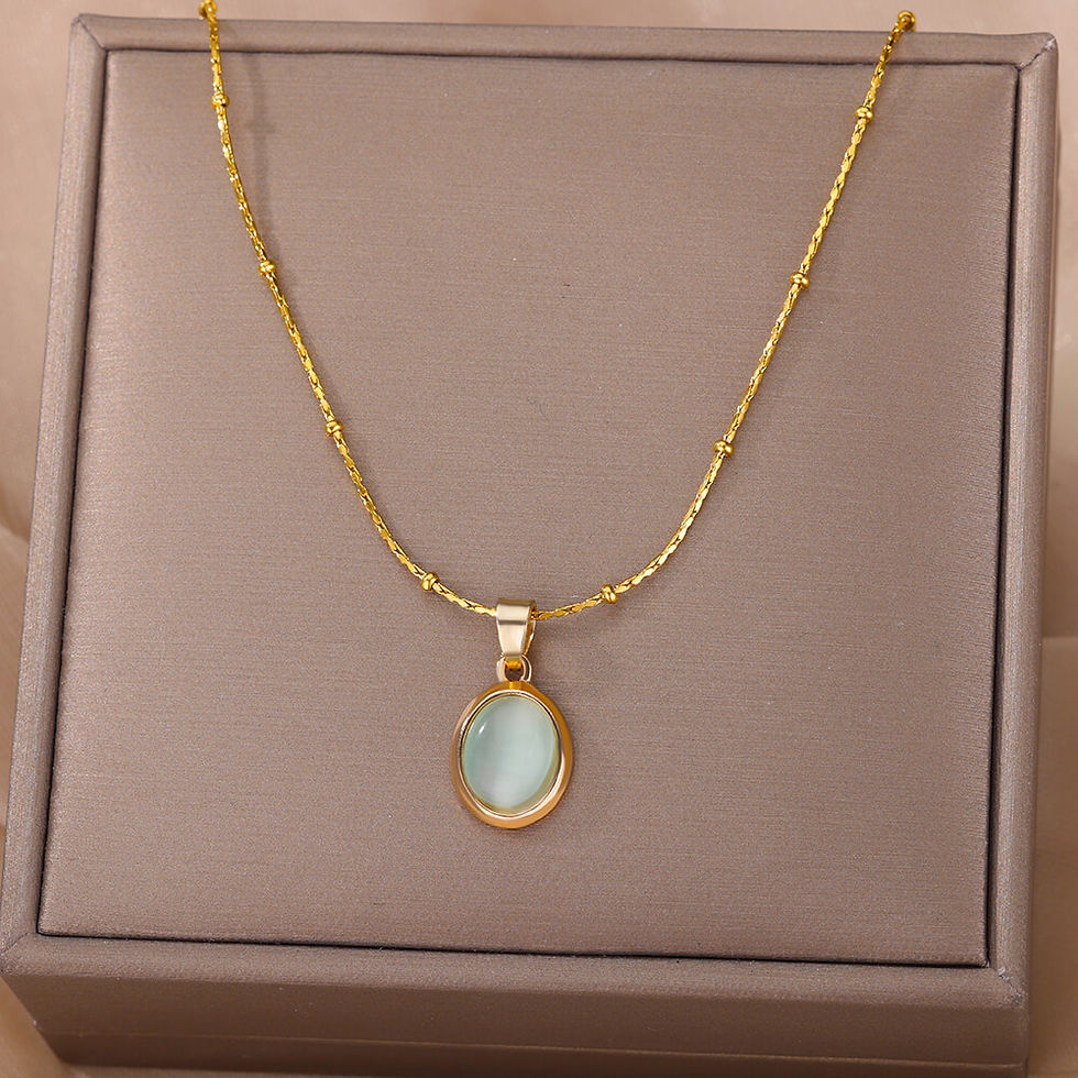 Thumbnail: Fashion Stone Opal Oval Necklace For Women Stainless Steel Gold Color Oval Stone