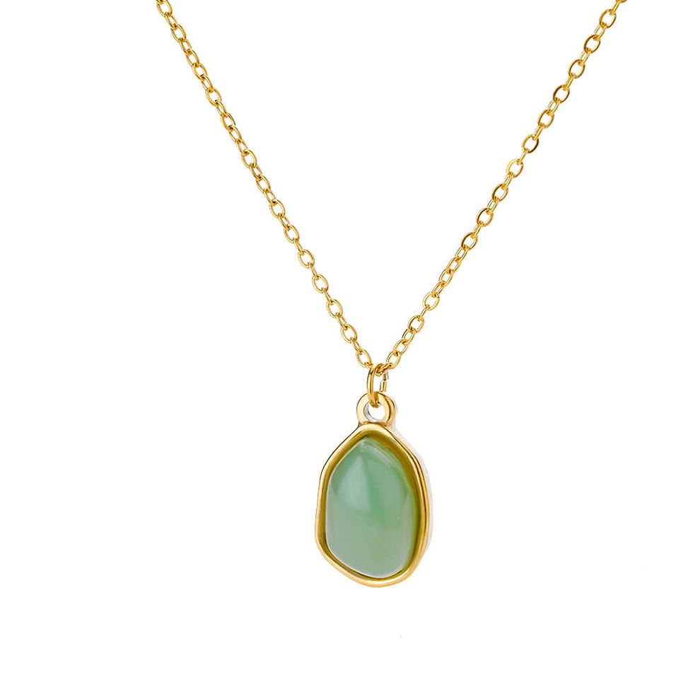 Thumbnail: Fashion Stone Opal Oval Necklace For Women Stainless Steel Gold Color Oval Stone