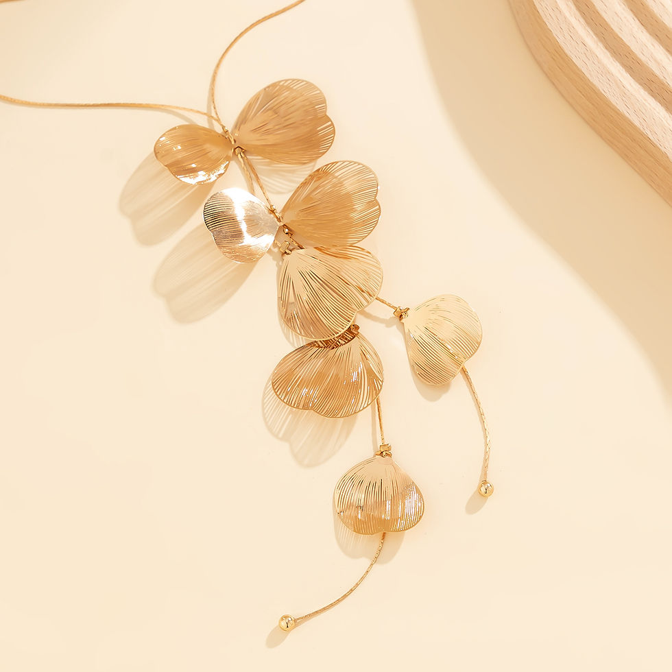 Thumbnail: PuRui Trendy Gold Color Metal Petal Charm Long Tassel Necklace for Women Choker 